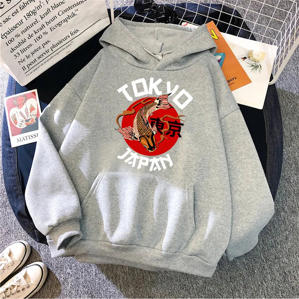 Men's hooded sweater solid colour long sleeve loose fit front pocket decoration polyester fibre