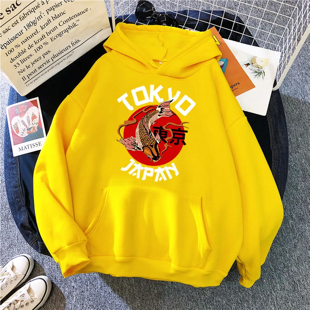 Men's hooded sweater solid colour long sleeve loose fit front pocket decoration polyester fibre