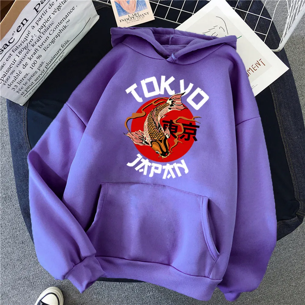 Men's hooded sweater solid colour long sleeve loose fit front pocket decoration polyester fibre