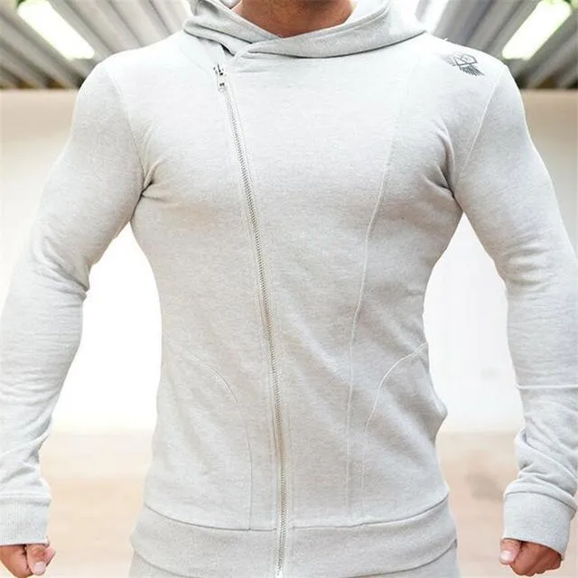 New Gyms slim fit hoodie for men, 95% cotton pullover in black, sizes M to XXL
