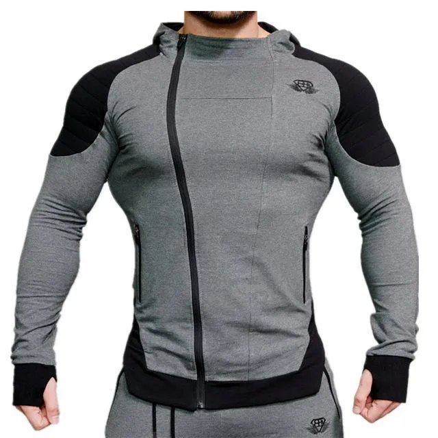 New Gyms slim fit hoodie for men, 95% cotton pullover in black, sizes M to XXL