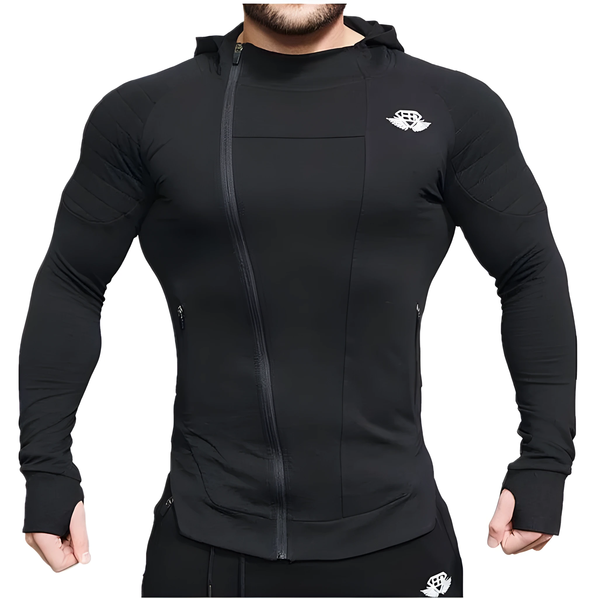 New Gyms slim fit hoodie for men, 95% cotton pullover in black, sizes M to XXL