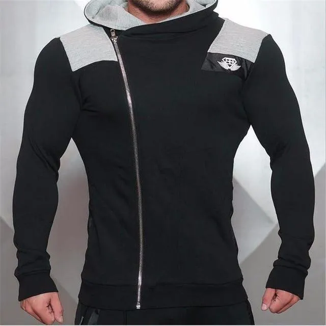 New Gyms slim fit hoodie for men, 95% cotton pullover in black, sizes M to XXL