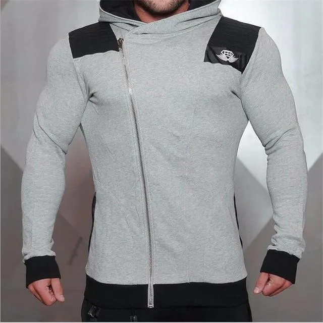 New Gyms slim fit hoodie for men, 95% cotton pullover in black, sizes M to XXL