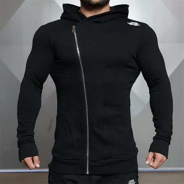 New Gyms slim fit hoodie for men, 95% cotton pullover in black, sizes M to XXL