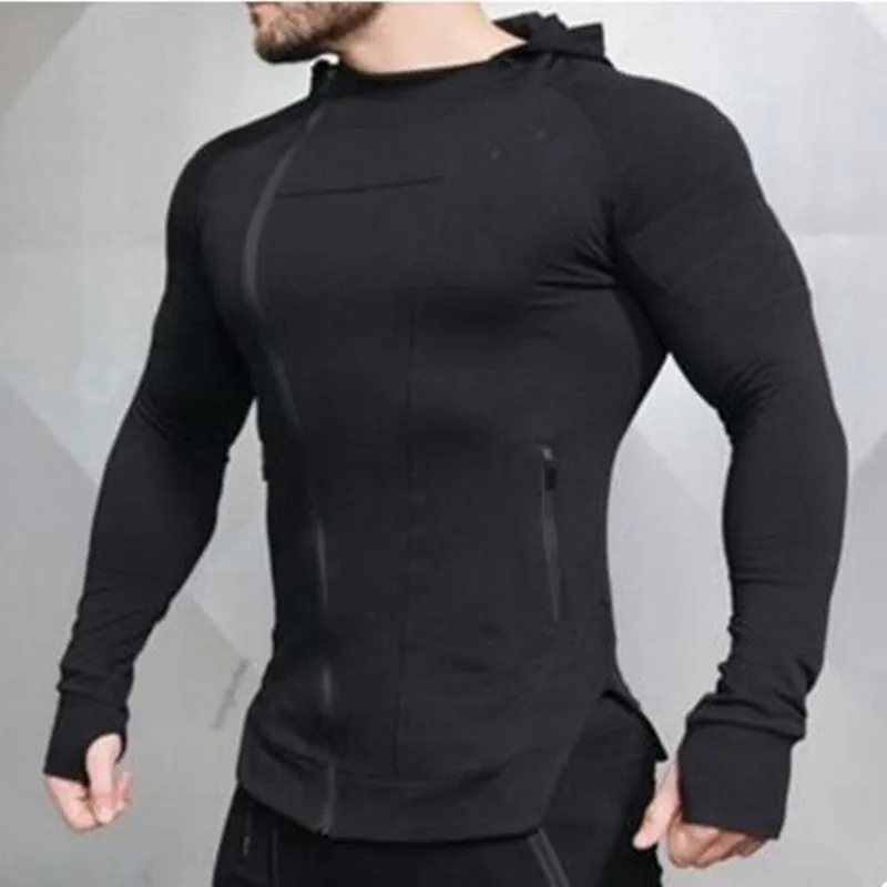 New Gyms slim fit hoodie for men, 95% cotton pullover in black, sizes M to XXL