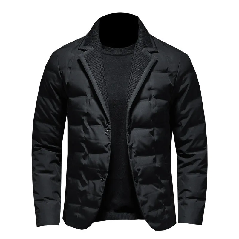 Men's black winter down jacket with white goose down filling, regular fit, 50cm length, polyester fibre shell
