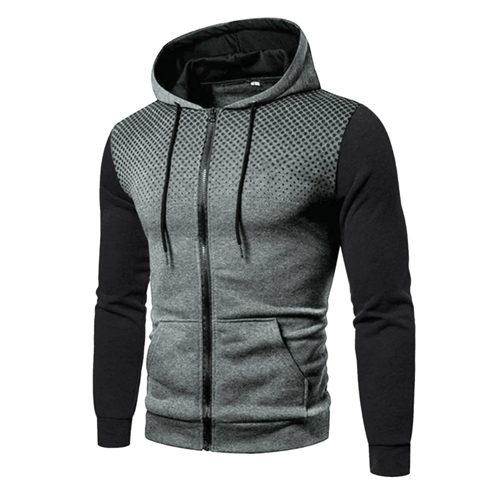 Men's zipper hooded panel sweatshirt in blue with full front zip and attached hood
