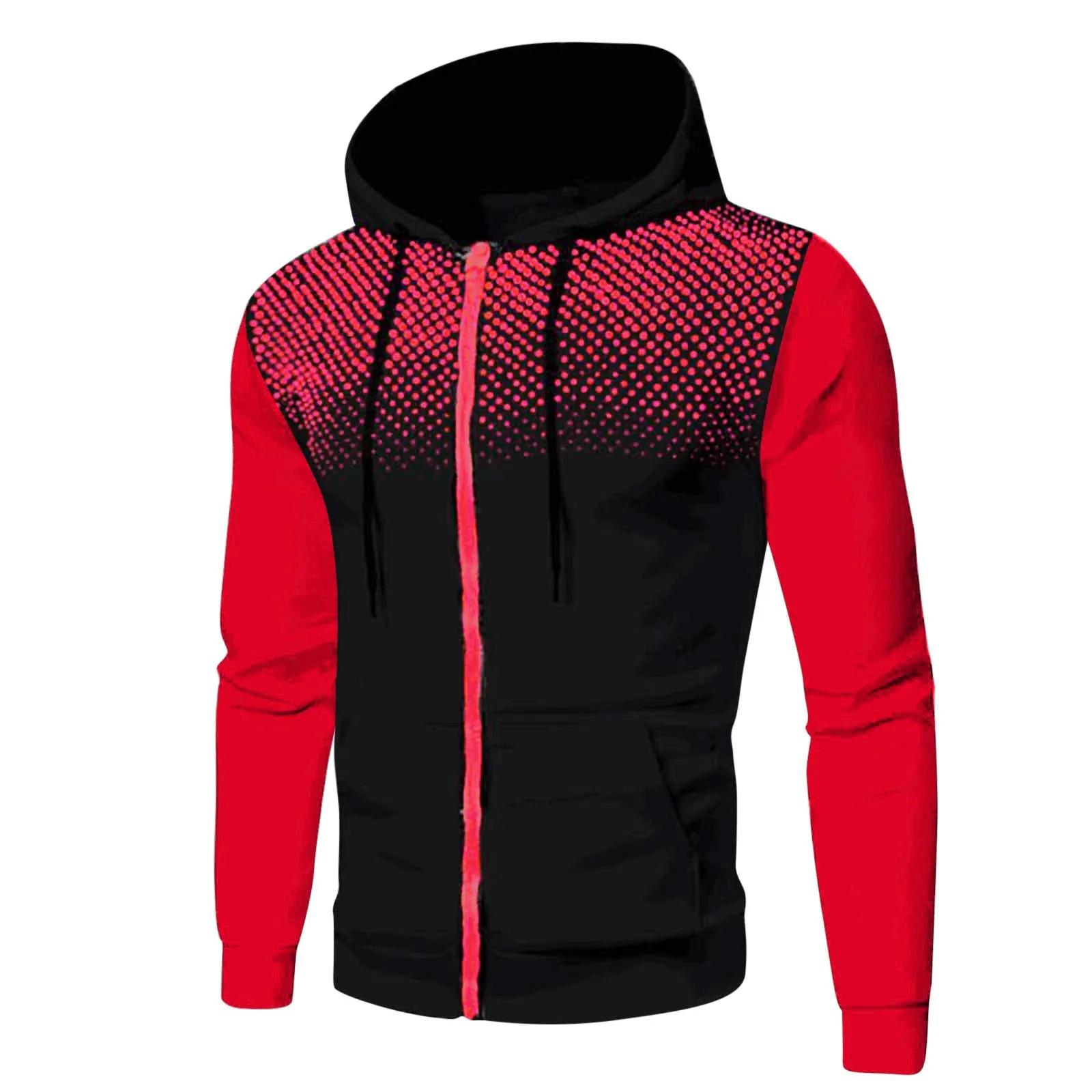 Men's zipper hooded panel sweatshirt in blue with full front zip and attached hood