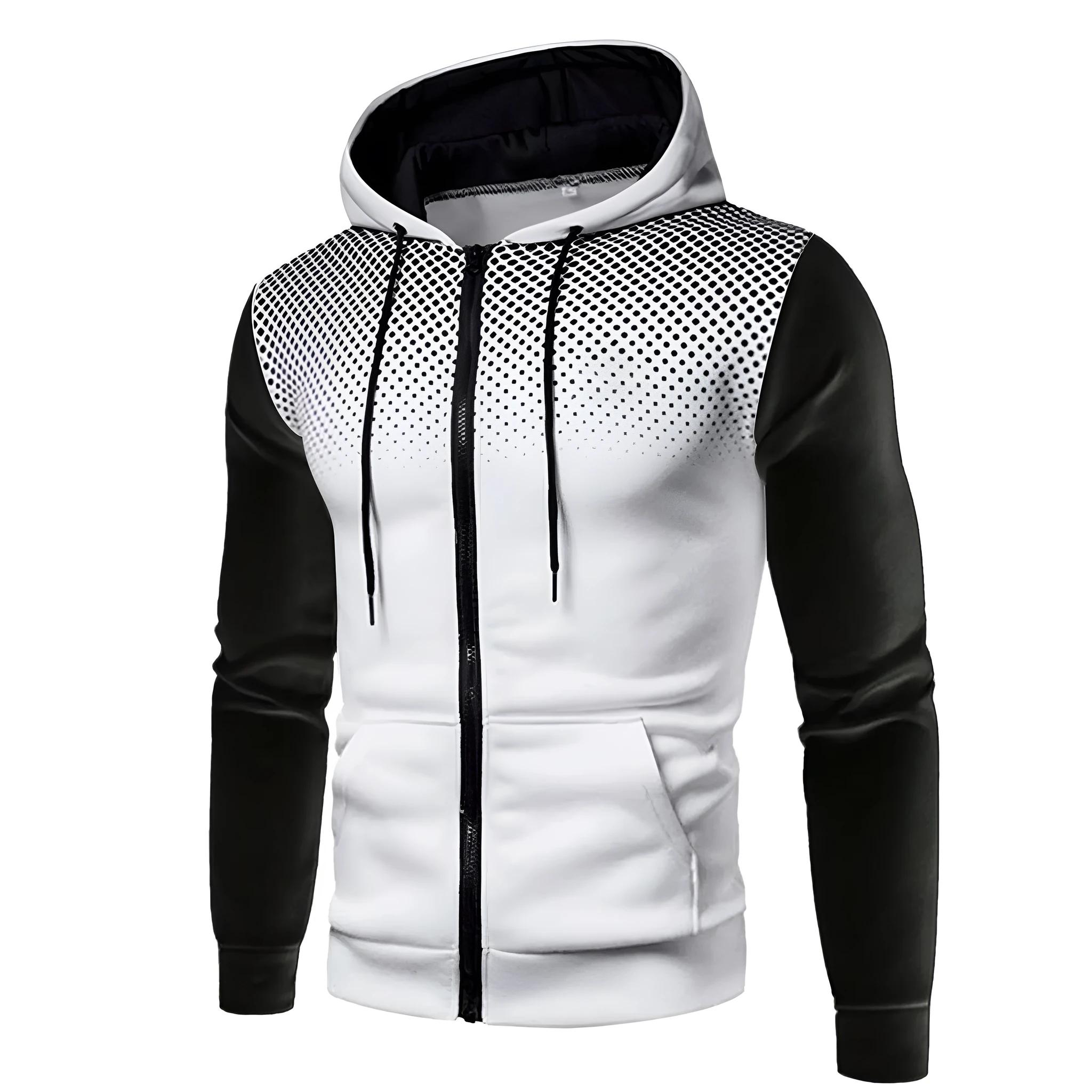 Men's zipper hooded panel sweatshirt in blue with full front zip and attached hood