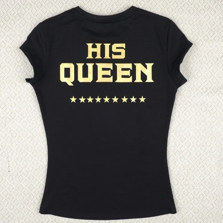 Printed black short sleeve T-shirt for men and women, knitted polyester fabric, straight fit, front view