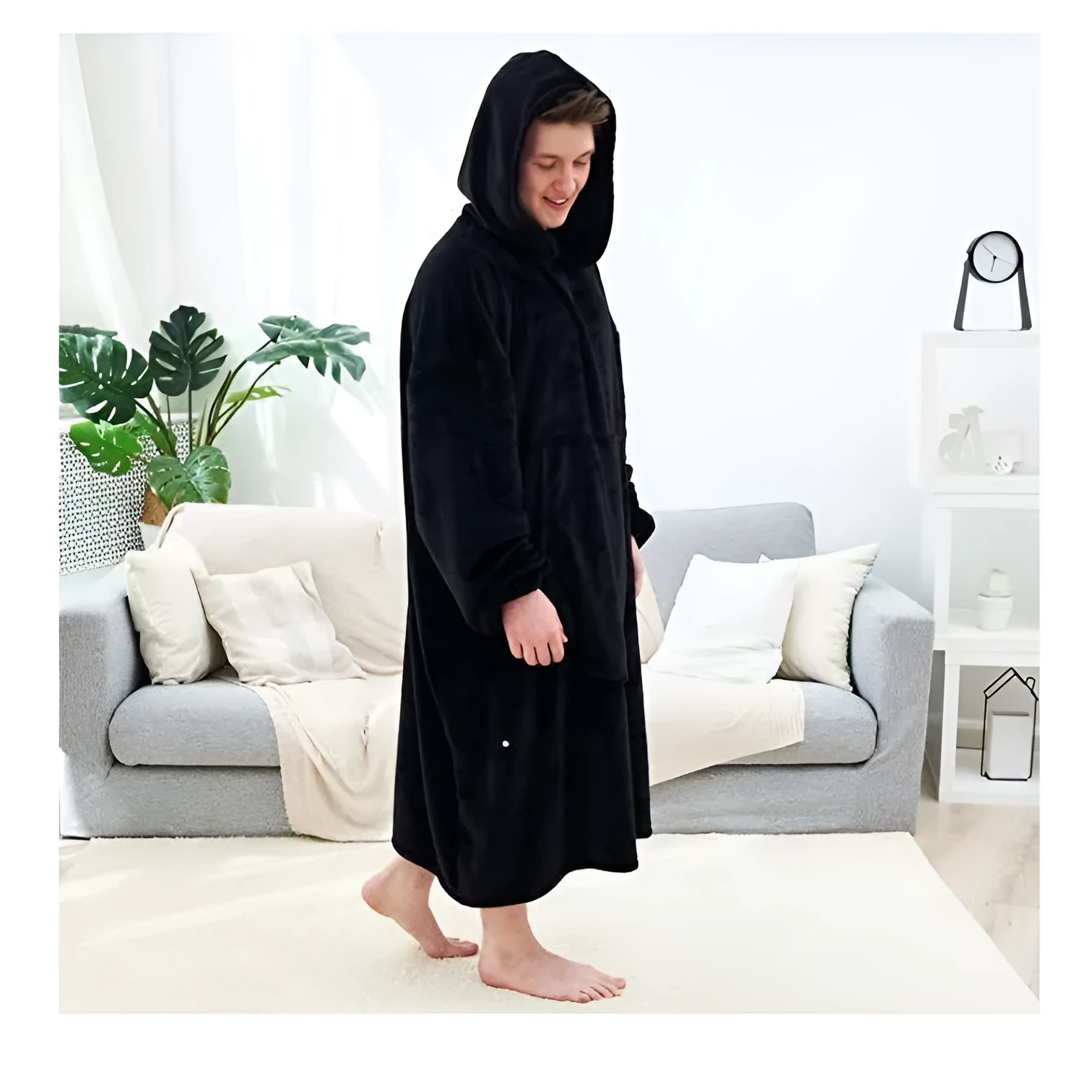 Flannel thick warm blanket hoodie for women in solid colour with front pocket and long sleeves