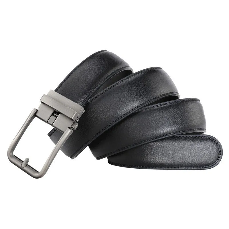 Men's genuine leather belt with automatic alloy buckle, available in multiple colours and lengths