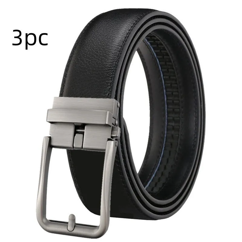 Men's genuine leather belt with automatic alloy buckle, available in multiple colours and lengths