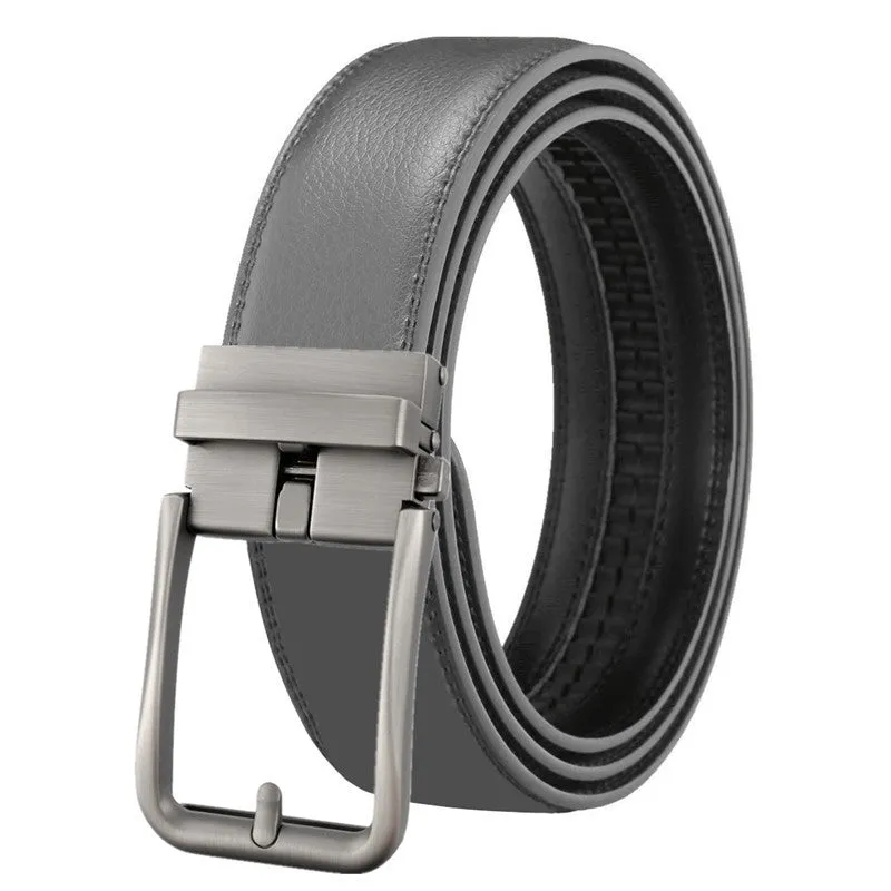 Men's genuine leather belt with automatic alloy buckle, available in multiple colours and lengths
