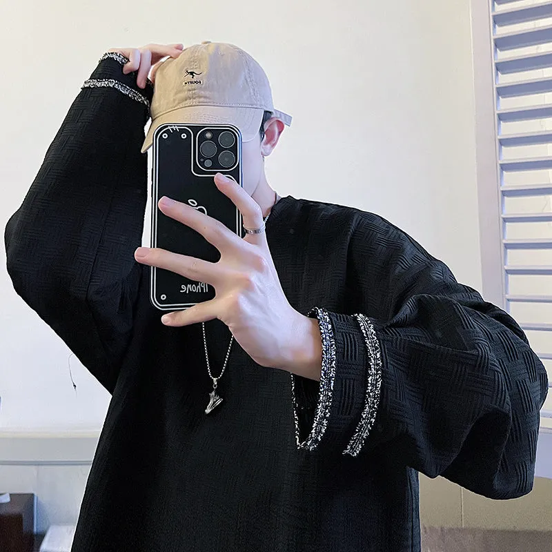 Men's solid colour polyester fibre blend sweatshirt in black, front view, Asian sizes S to 4XL available.