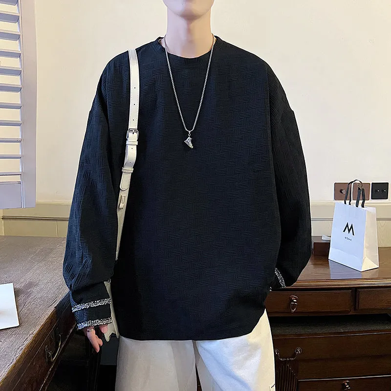 Men's solid colour polyester fibre blend sweatshirt in black, front view, Asian sizes S to 4XL available.