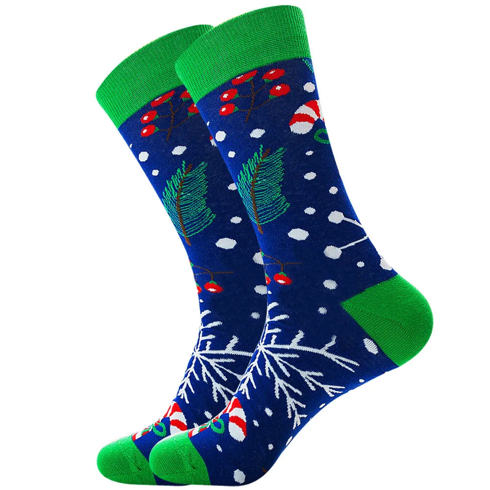 Men's cotton tube socks with jacquard cartoon pattern, 80% cotton, breathable autumn style