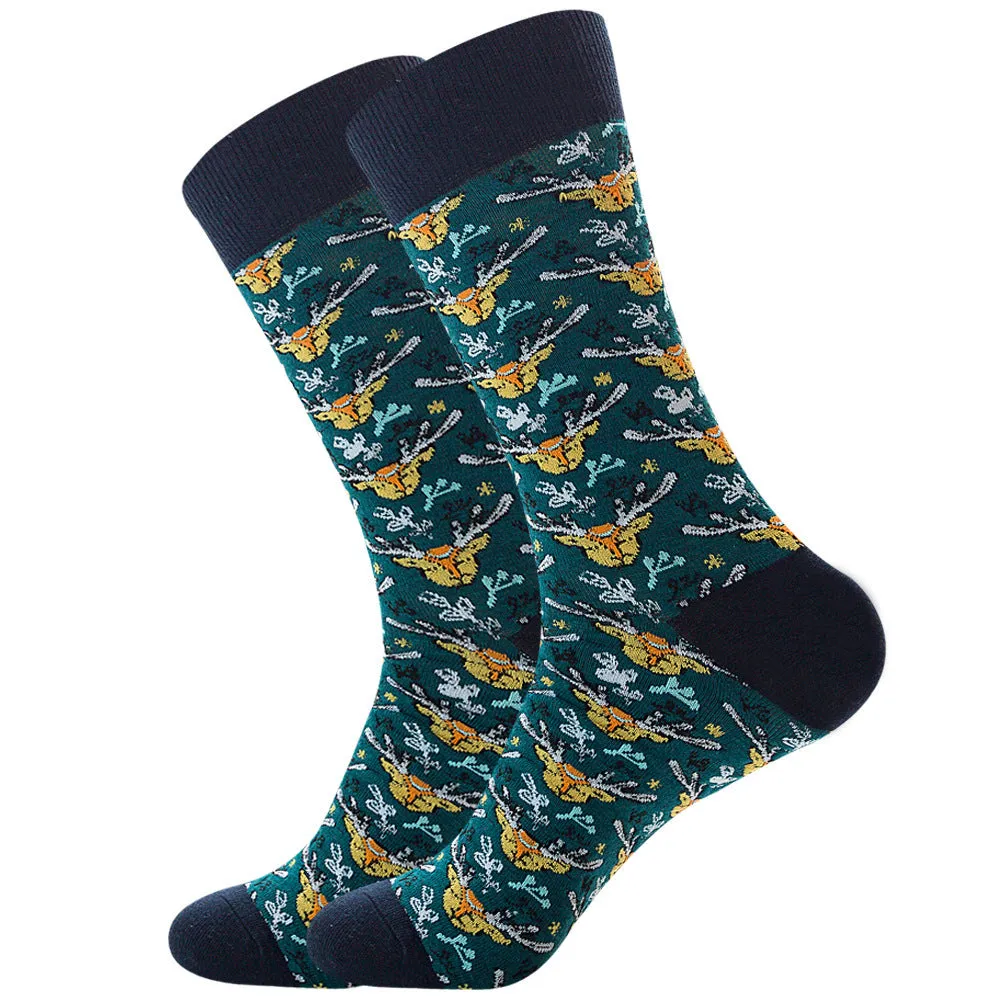 Men's cotton tube socks with jacquard cartoon pattern, 80% cotton, breathable autumn style