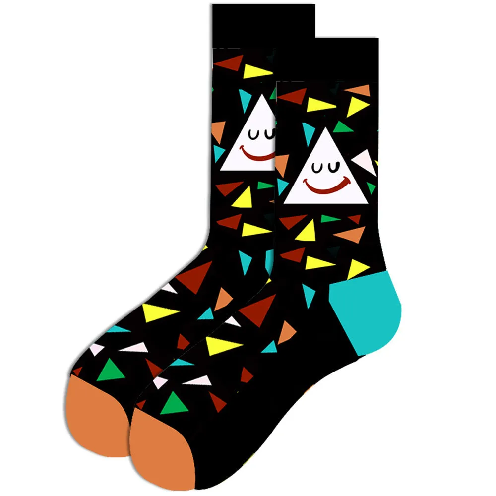 Men's cotton tube socks with jacquard cartoon pattern, 80% cotton, breathable autumn style