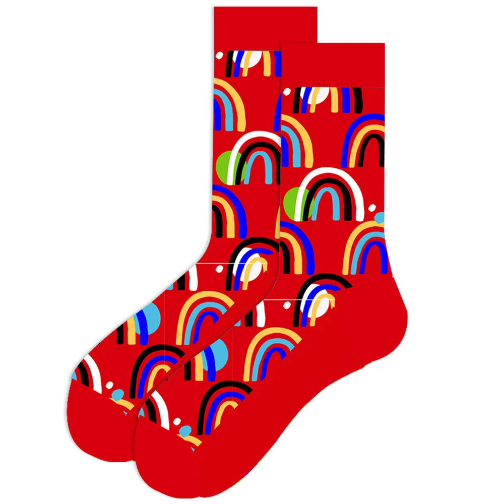 Men's cotton tube socks with jacquard cartoon pattern, 80% cotton, breathable autumn style