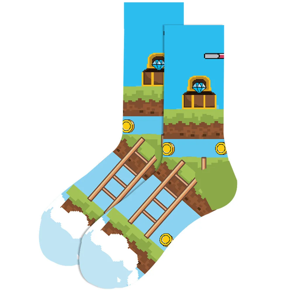Men's cotton tube socks with jacquard cartoon pattern, 80% cotton, breathable autumn style
