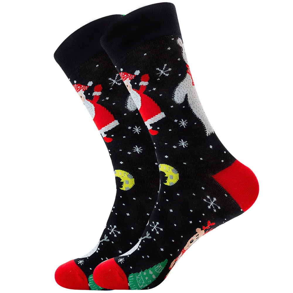Men's cotton tube socks with jacquard cartoon pattern, 80% cotton, breathable autumn style