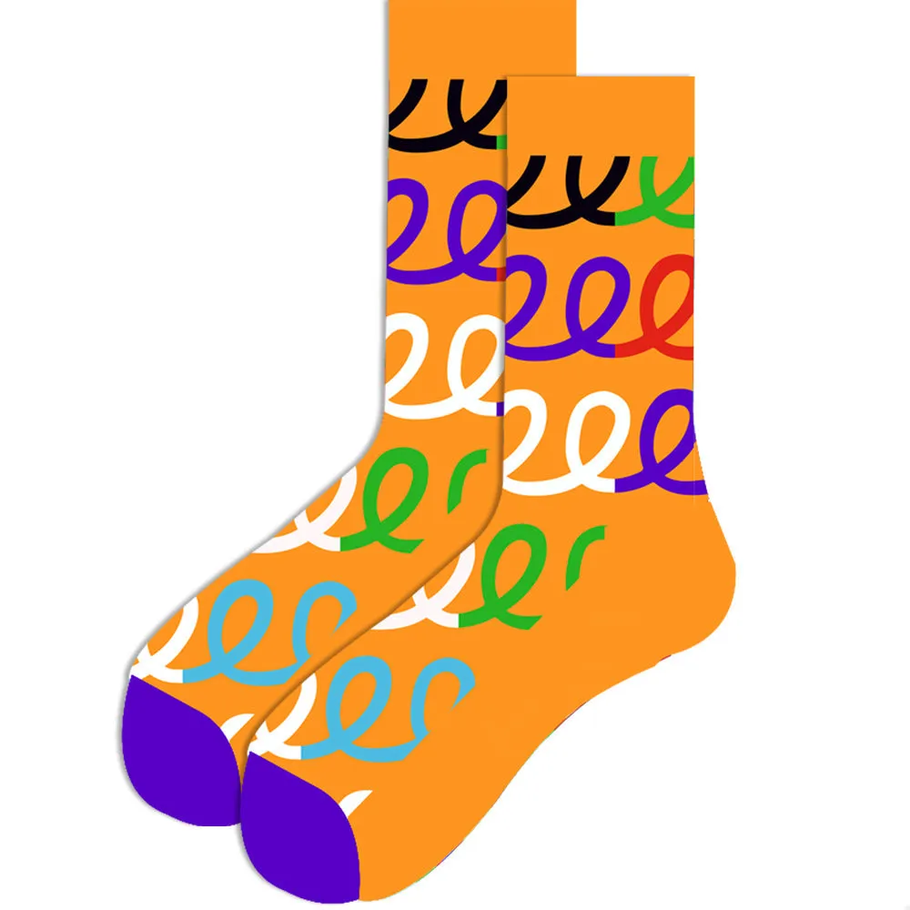 Men's cotton tube socks with jacquard cartoon pattern, 80% cotton, breathable autumn style