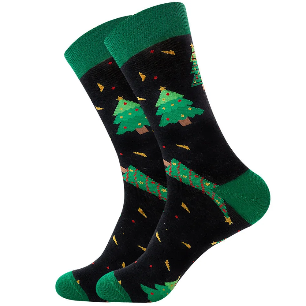 Men's cotton tube socks with jacquard cartoon pattern, 80% cotton, breathable autumn style