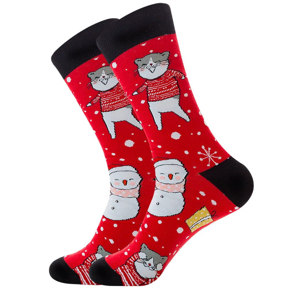 Men's cotton tube socks with jacquard cartoon pattern, 80% cotton, breathable autumn style
