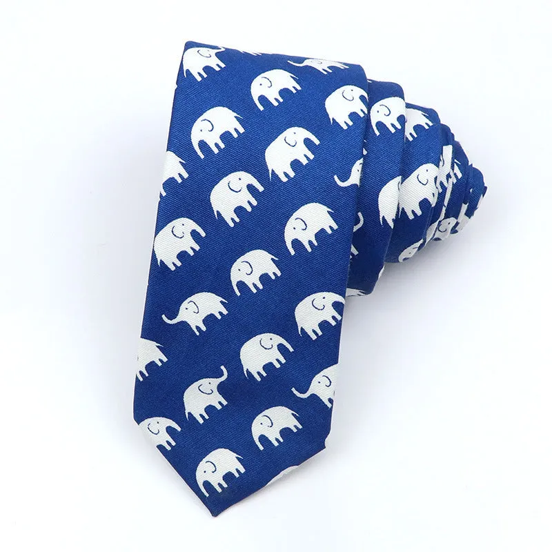 Korean style narrow men's cotton bow tie with cartoon pattern print in various colour options