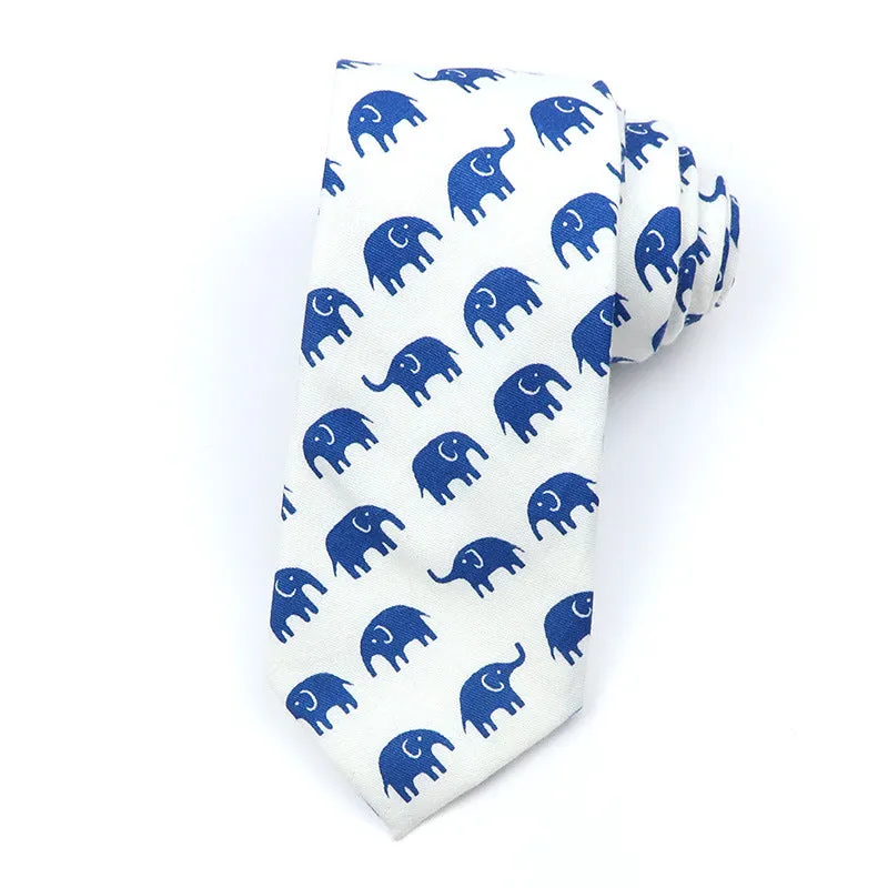 Korean style narrow men's cotton bow tie with cartoon pattern print in various colour options
