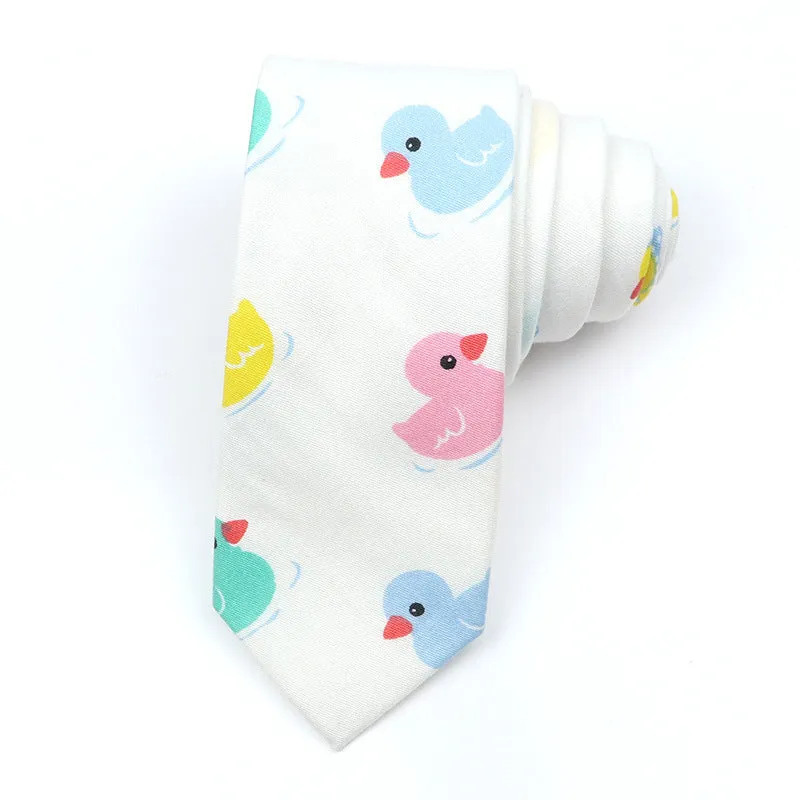 Korean style narrow men's cotton bow tie with cartoon pattern print in various colour options