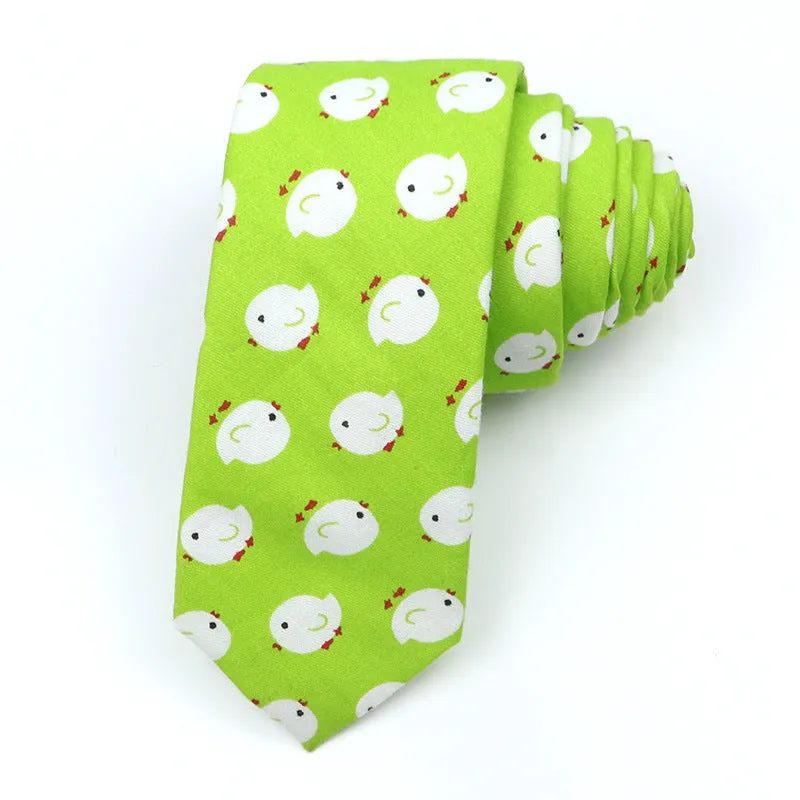 Korean style narrow men's cotton bow tie with cartoon pattern print in various colour options