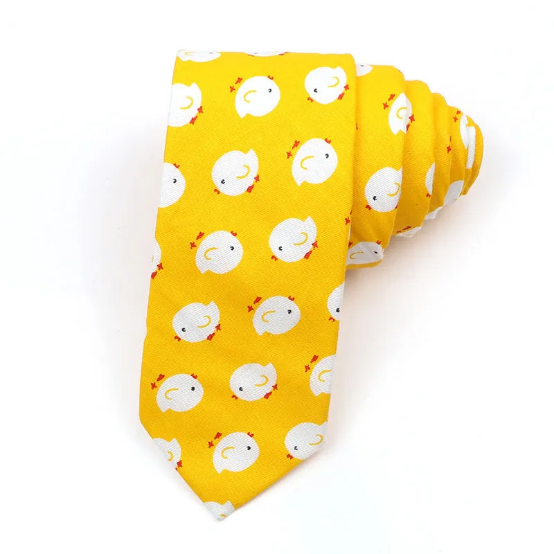 Korean style narrow men's cotton bow tie with cartoon pattern print in various colour options