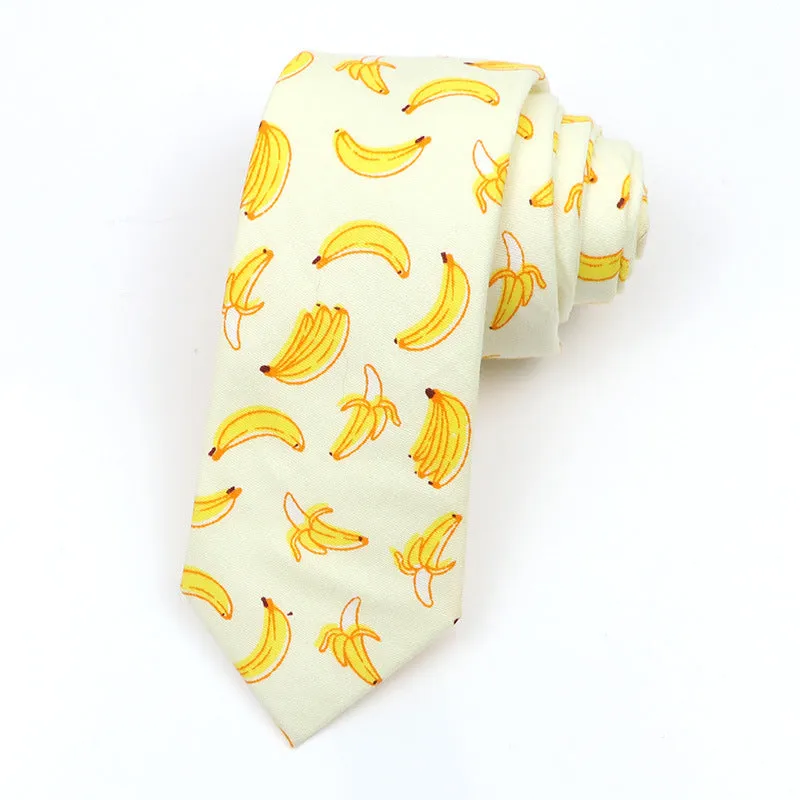 Korean style narrow men's cotton bow tie with cartoon pattern print in various colour options