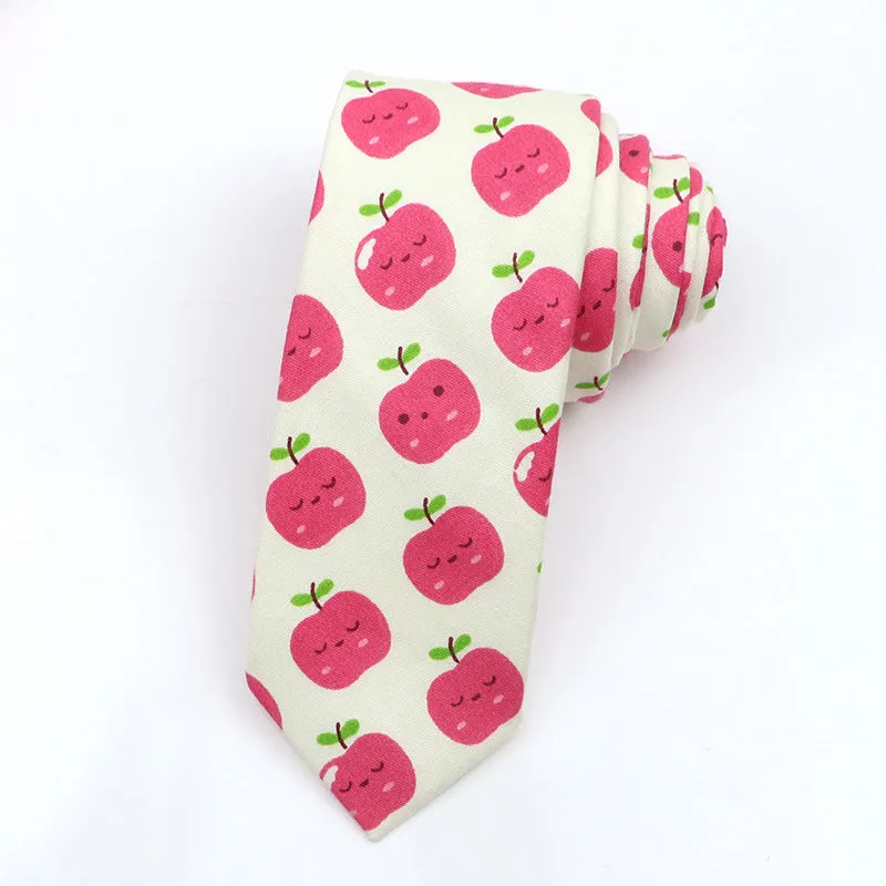 Korean style narrow men's cotton bow tie with cartoon pattern print in various colour options