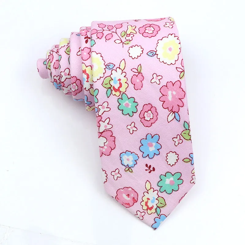 Korean style narrow men's cotton bow tie with cartoon pattern print in various colour options