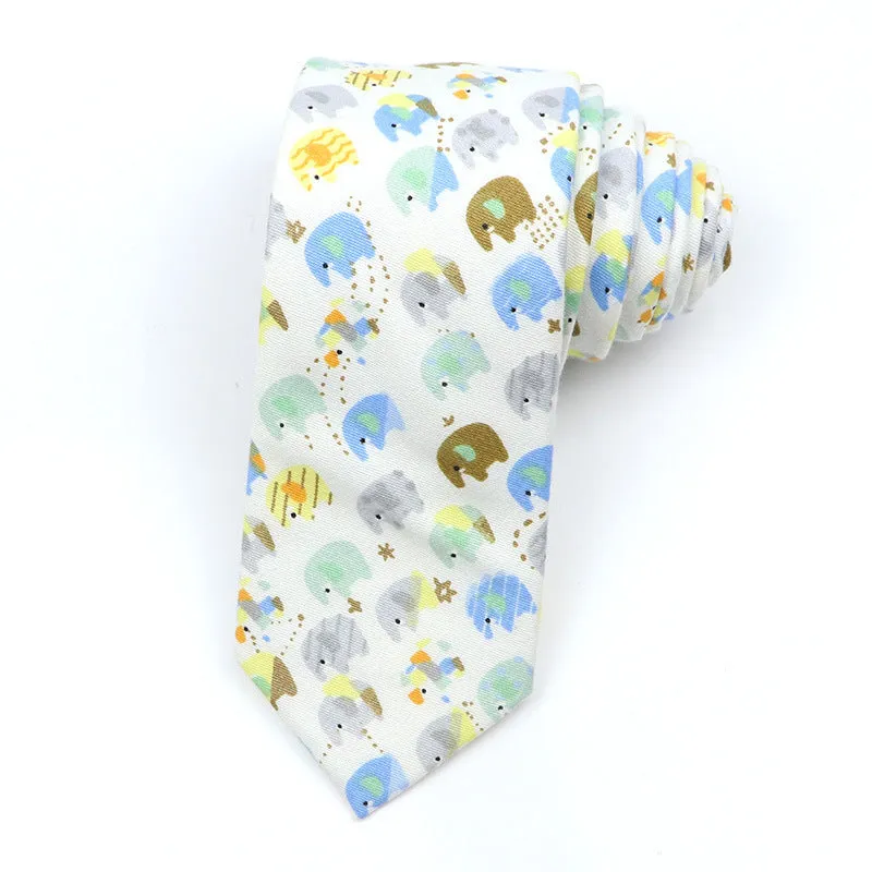 Korean style narrow men's cotton bow tie with cartoon pattern print in various colour options
