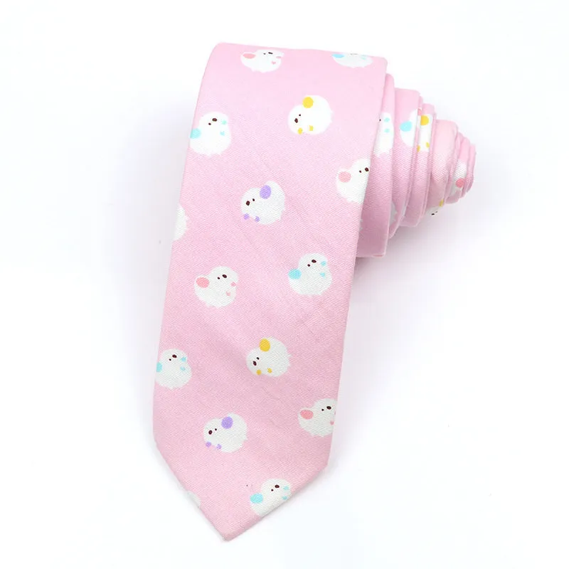 Korean style narrow men's cotton bow tie with cartoon pattern print in various colour options