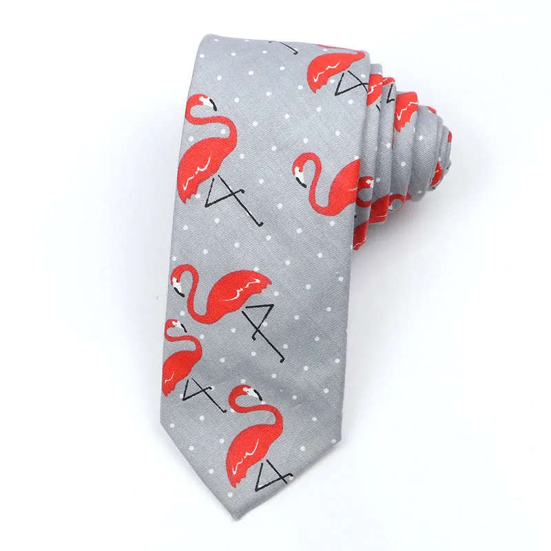 Korean style narrow men's cotton bow tie with cartoon pattern print in various colour options