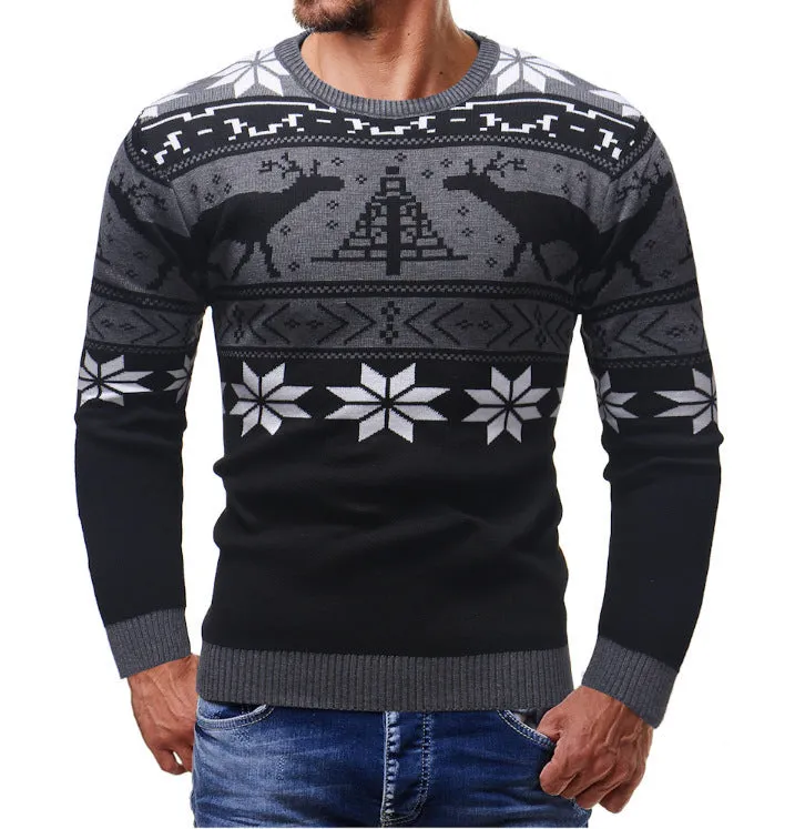 Christmas fawn sweater slim fit round neck mohair blend printed pullover in red colour option