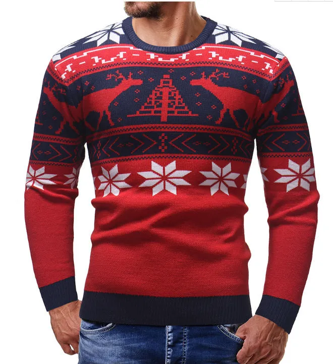 Christmas fawn sweater slim fit round neck mohair blend printed pullover in red colour option
