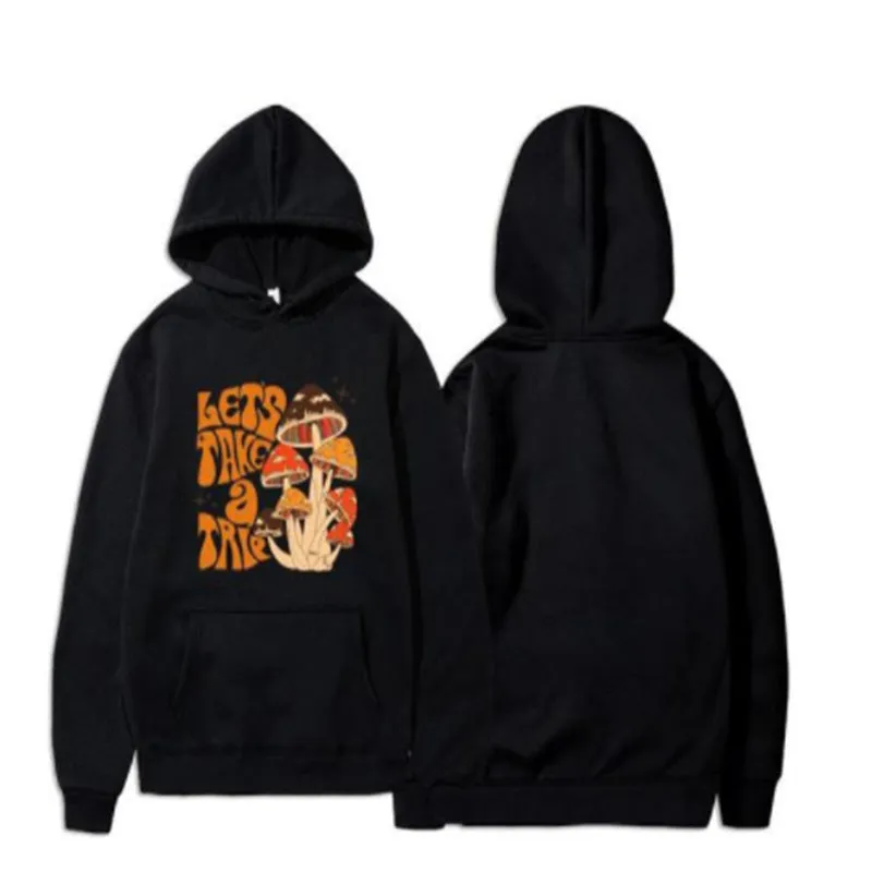 Men's hoodie pullover loose fit short sleeve autumn polyester fibre front view