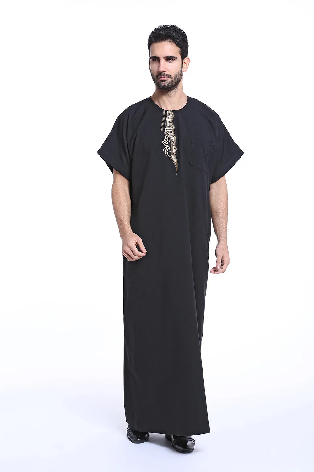 Muslim Arab Middle Eastern men's robe with embroidery in white hemp blended ramie fabric