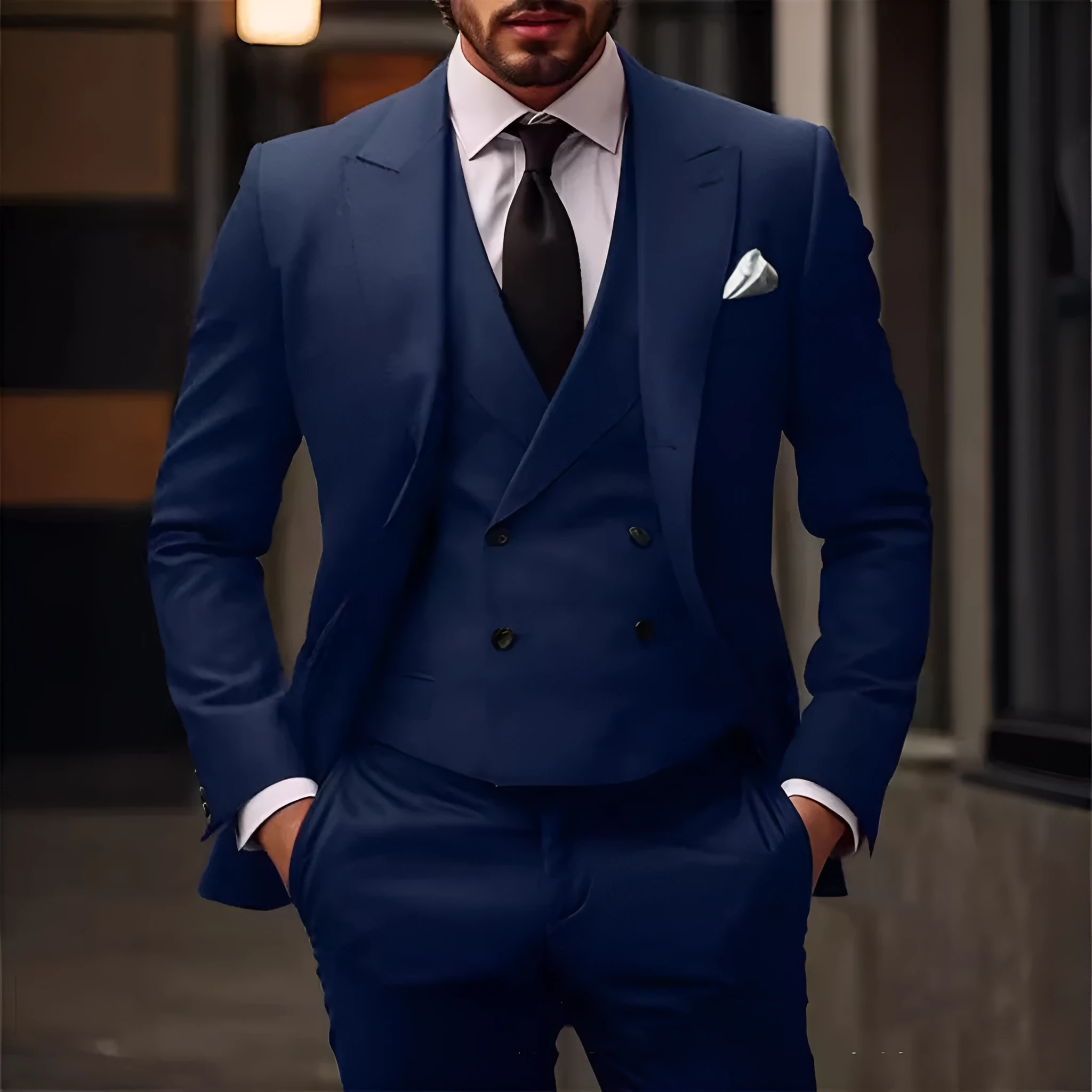 Plus size women's three-piece dress suit in cotton blend with vest jacket pants, available in multiple colours