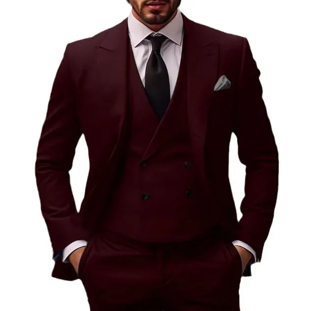 Plus size women's three-piece dress suit in cotton blend with vest jacket pants, available in multiple colours