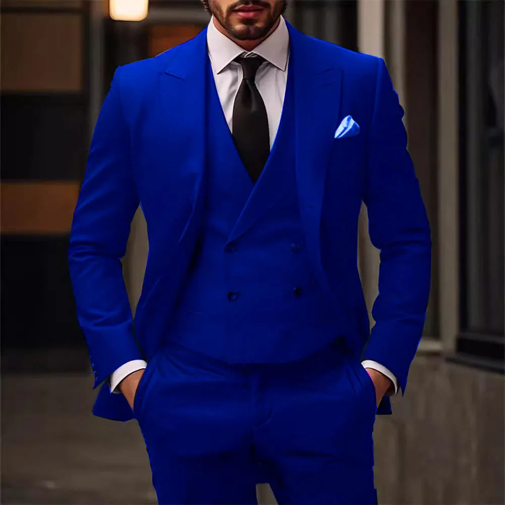 Plus size women's three-piece dress suit in cotton blend with vest jacket pants, available in multiple colours