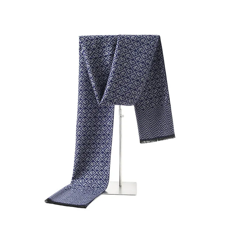 Men's winter scarf in silk and cashmere blend, approximately 180cm long, available in black and grey colours