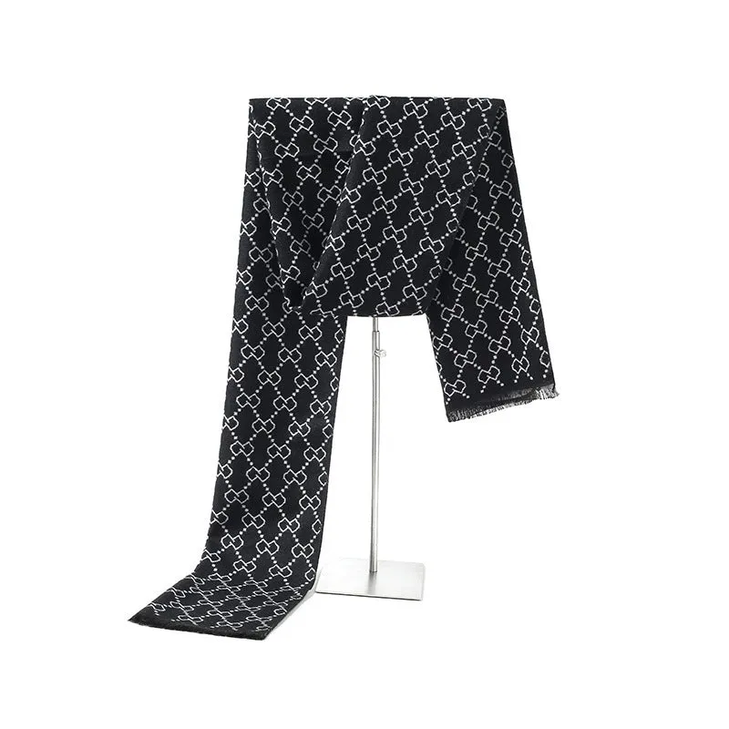 Men's winter scarf in silk and cashmere blend, approximately 180cm long, available in black and grey colours